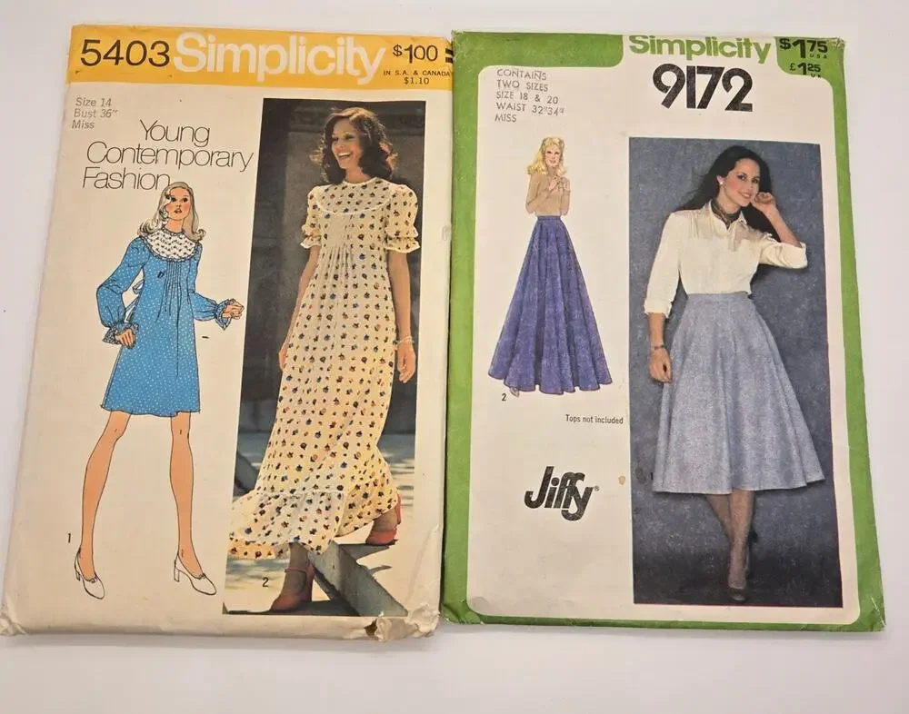 Vtg Simplicity 70s Sewing Patterns Lot of 2 Retro Skirts Dresses #5403 #9172